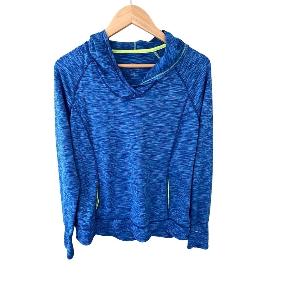 Tangerine Royal Blue Heather Hooded Long Sleeve Running Top Size M